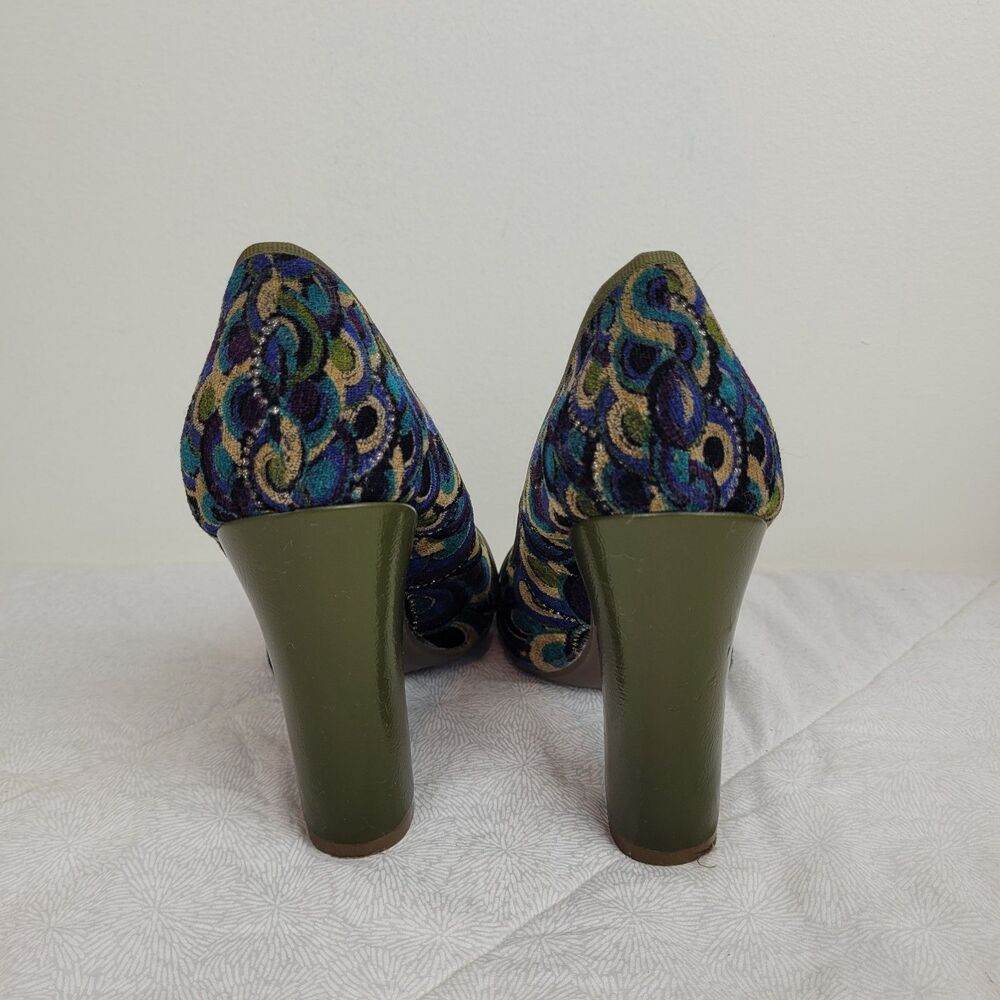 naughty monkey Olive Green Multicolor Patterned Peep-Toe Block Heels - Picture 6 of 13